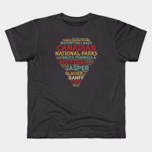 Canadian National Parks List Word Cloud Arrowhead Souvenir Kids T-Shirt